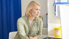 Healthcare provider sitting in a room