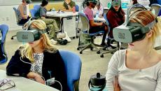 Medical students wearing Jolly Good VR headset